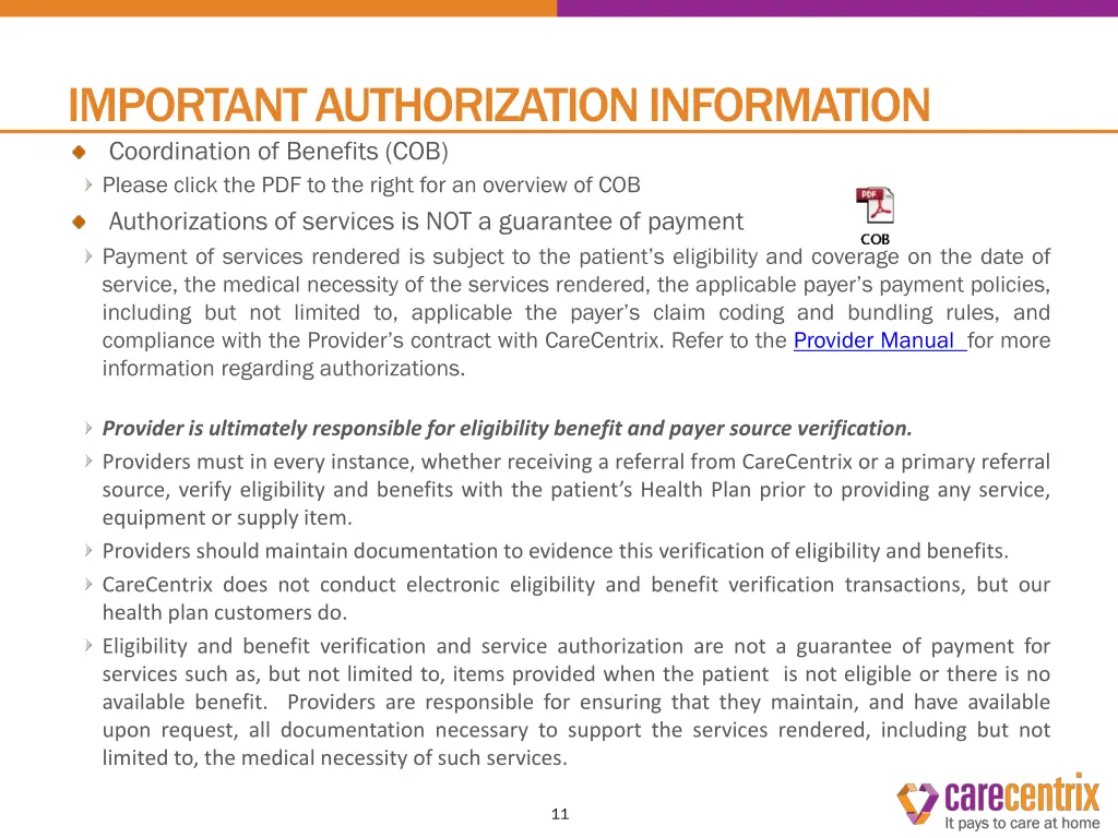 important authorization information coordination