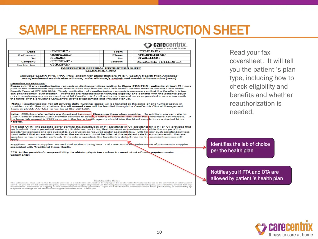 sample referral instruction sheet