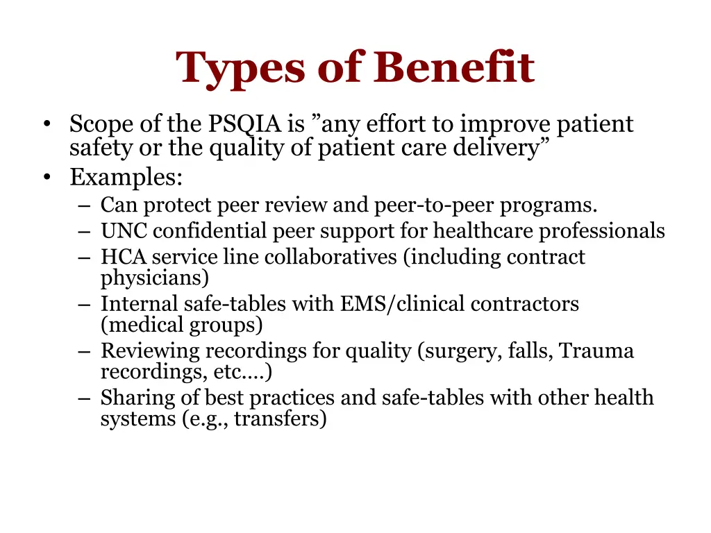 types of benefit