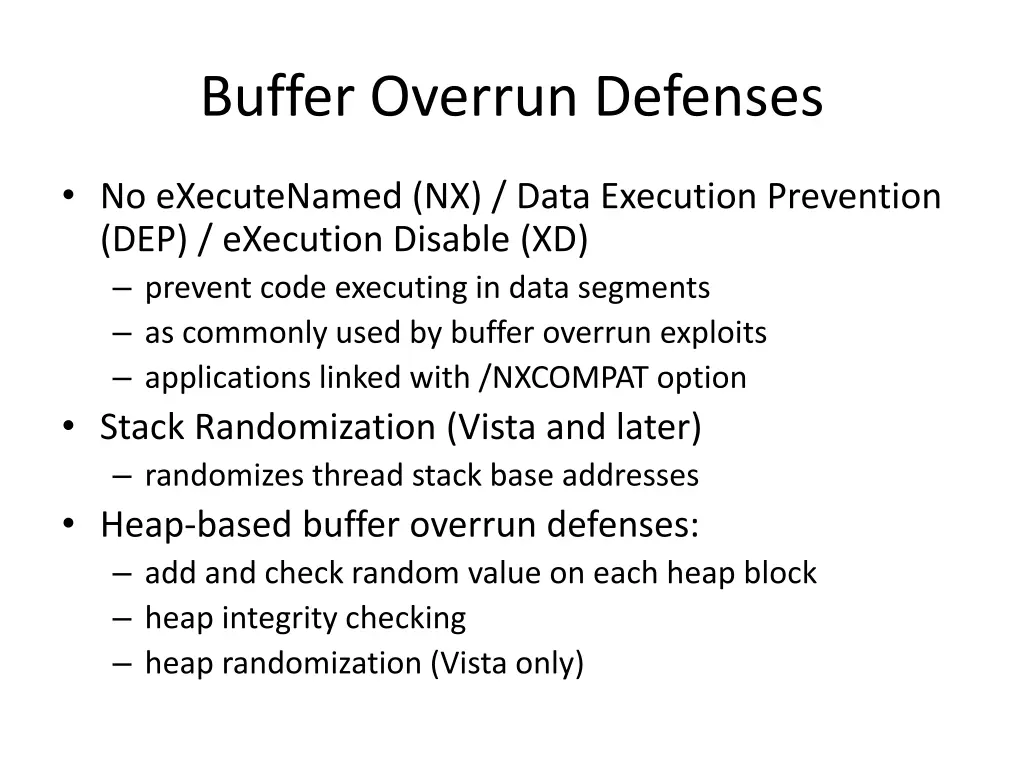 buffer overrun defenses 1