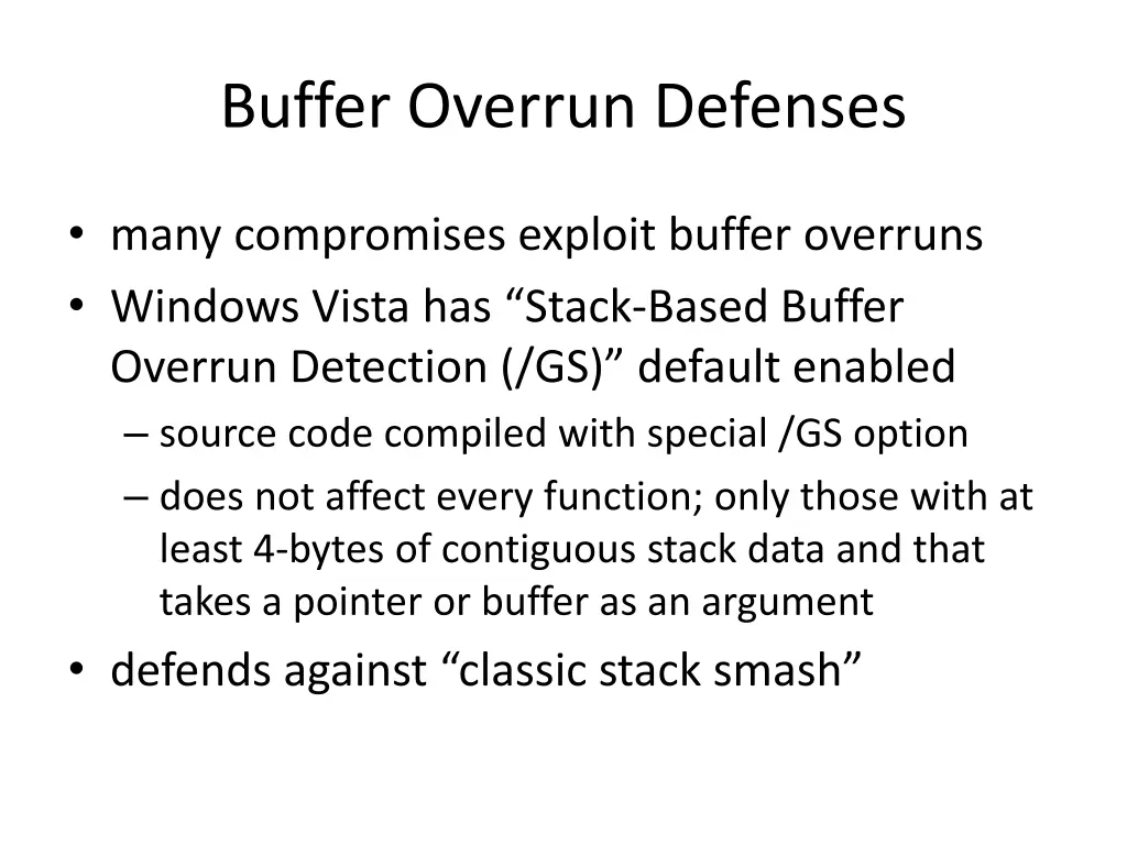 buffer overrun defenses