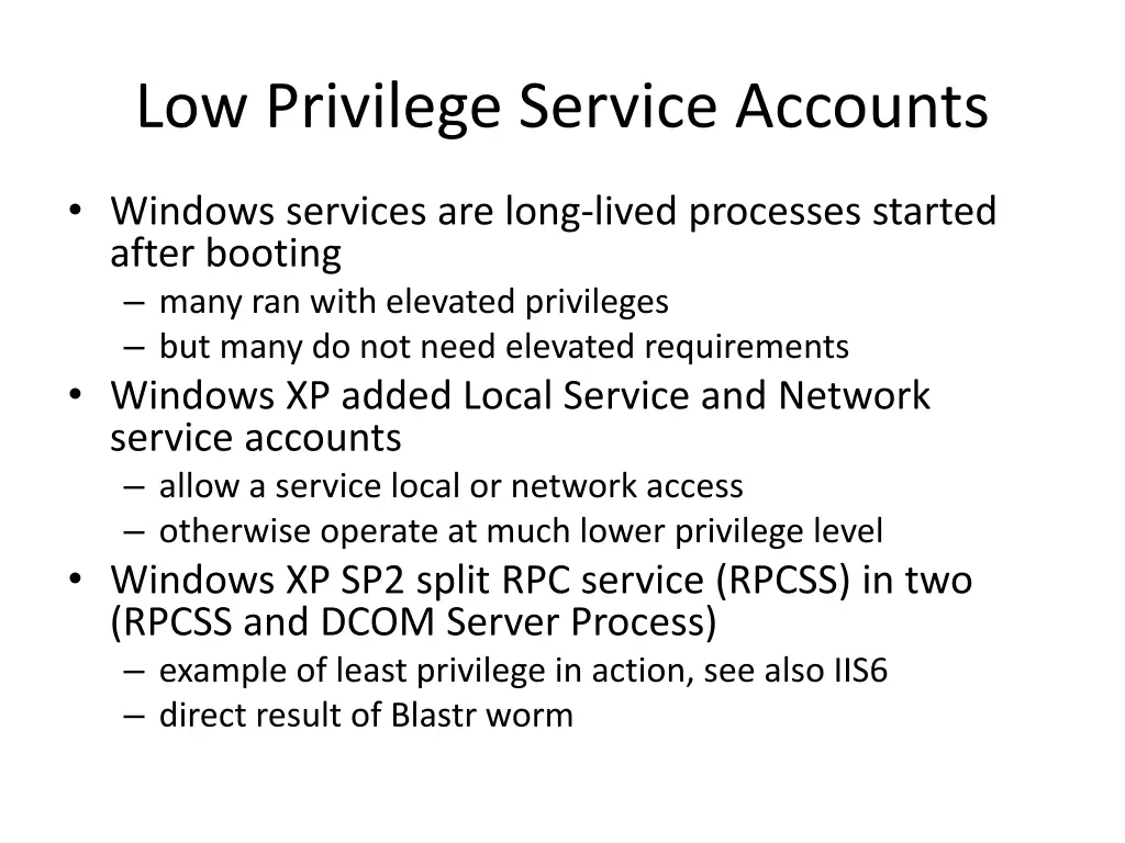low privilege service accounts