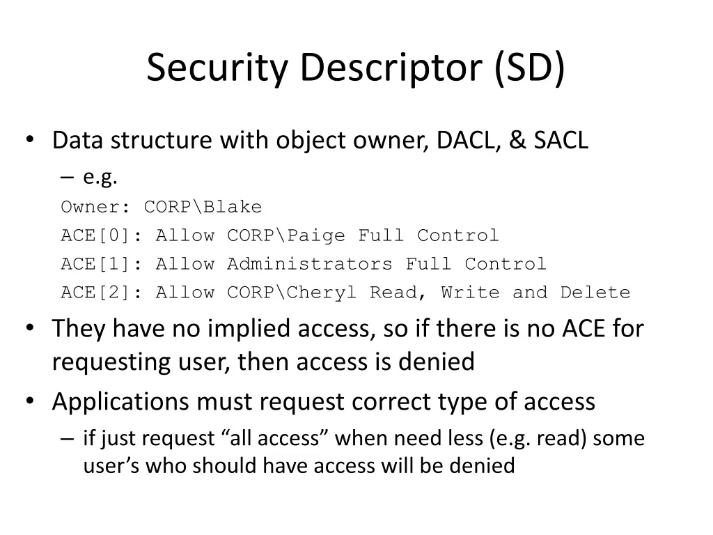 security descriptor sd