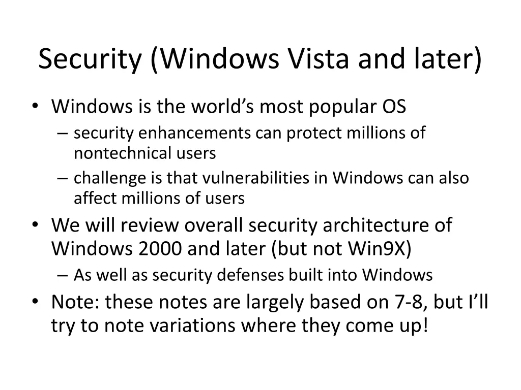 security windows vista and later