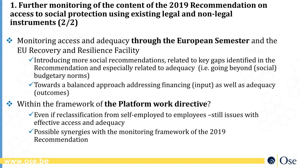 1 further monitoring of the content of the 2019 1