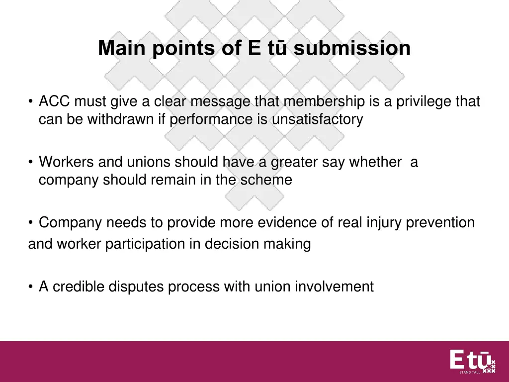 main points of e t submission