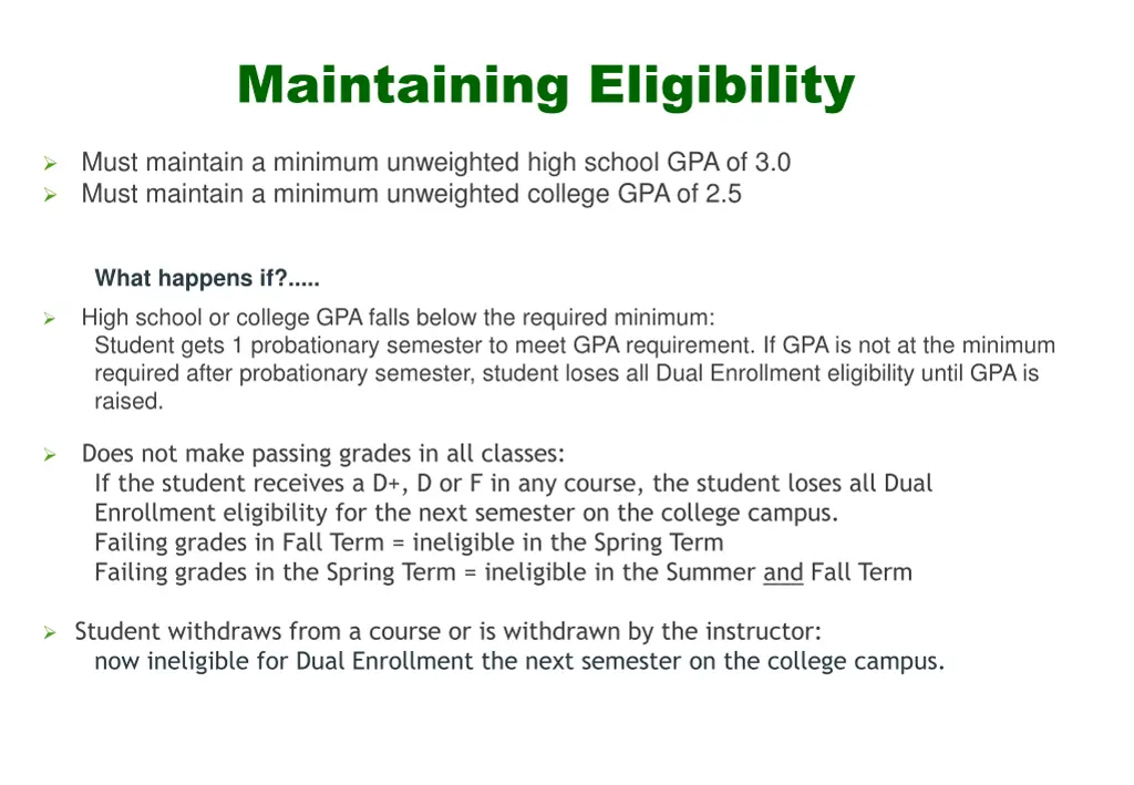 maintaining eligibility