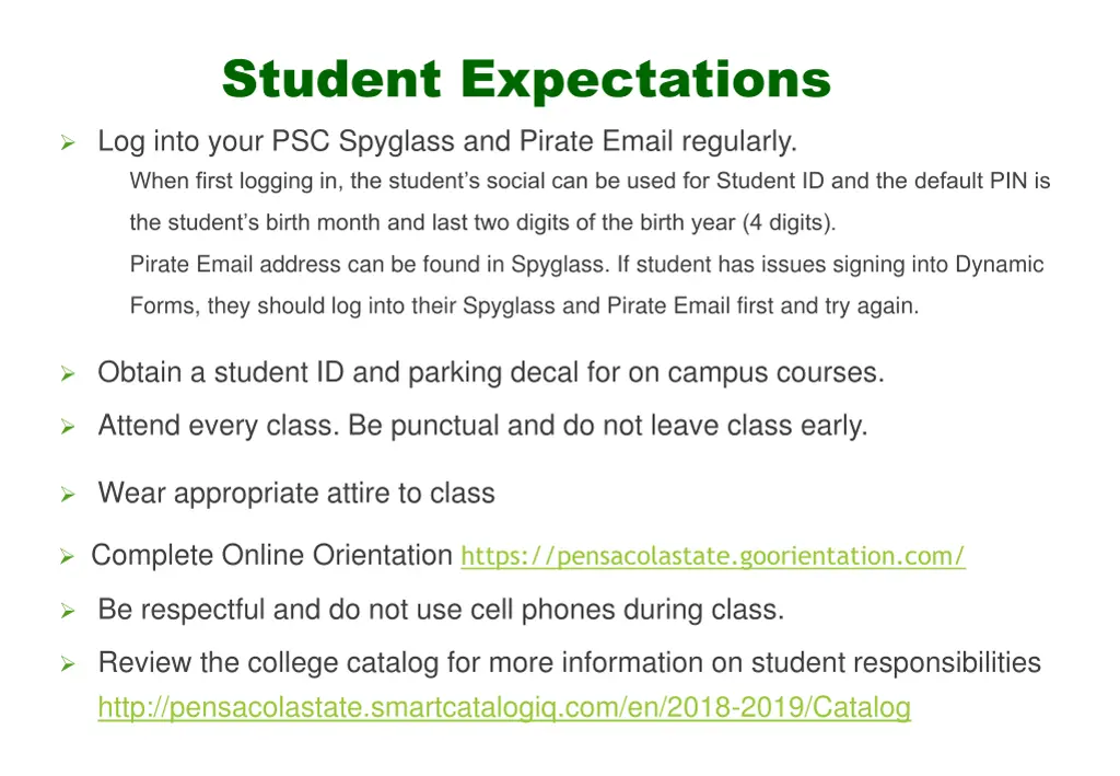 student expectations log into your psc spyglass