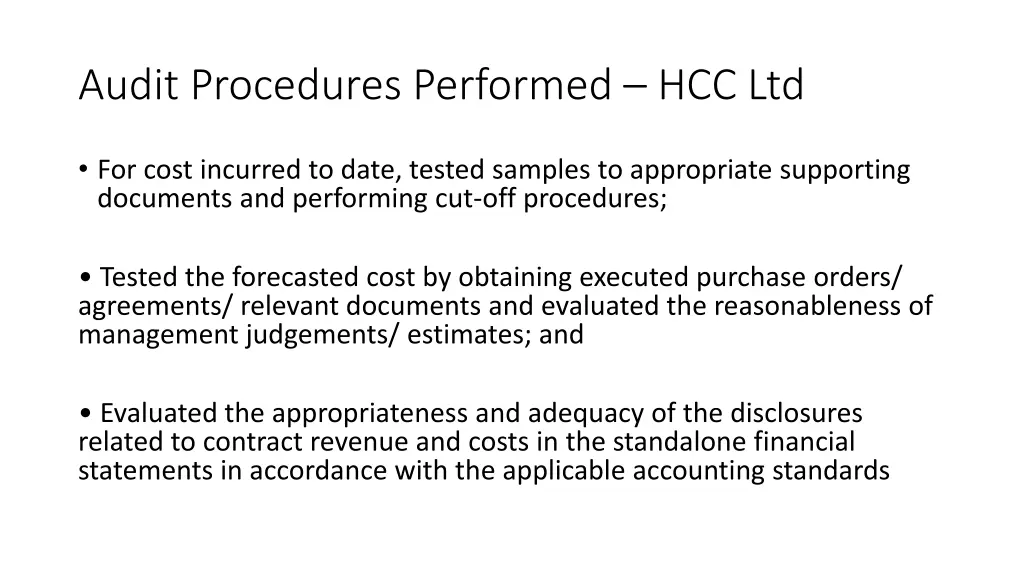 audit procedures performed hcc ltd 2