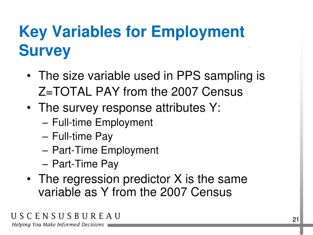 key variables for employment survey
