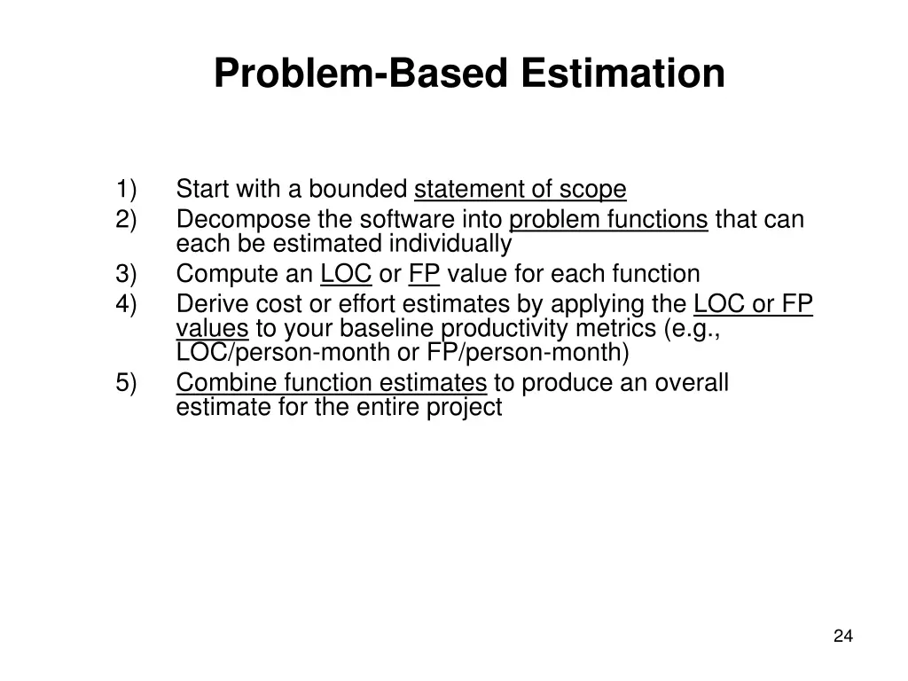 problem based estimation