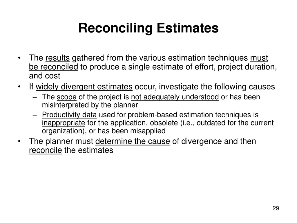 reconciling estimates