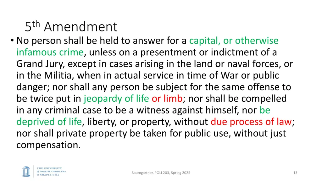 5 th amendment no person shall be held to answer