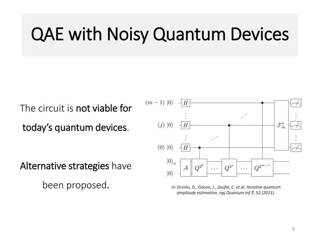 qae with noisy quantum devices qae with noisy