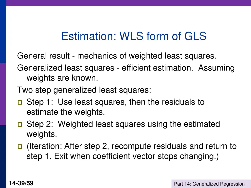 estimation wls form of gls