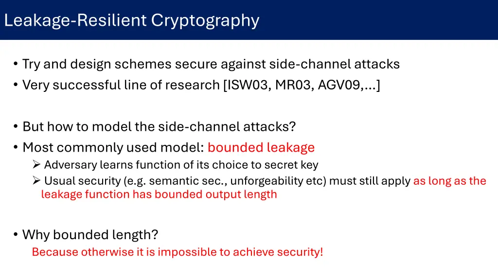 leakage resilient cryptography