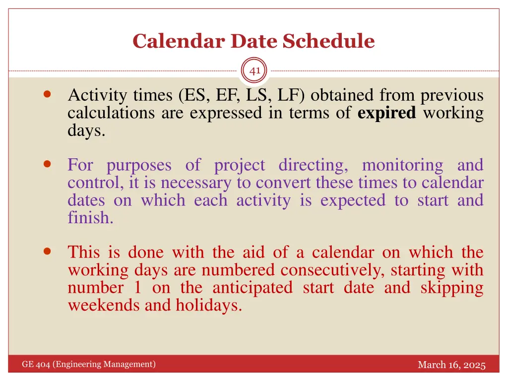 calendar date schedule