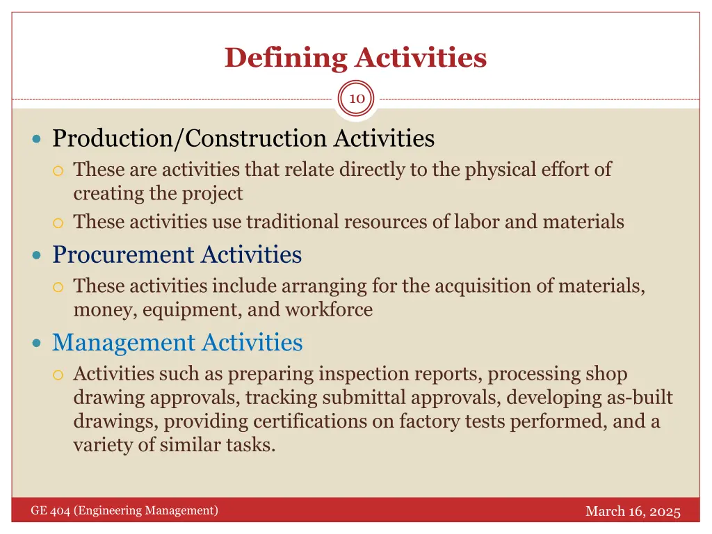 defining activities