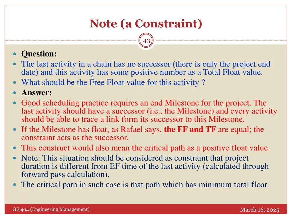 note a constraint