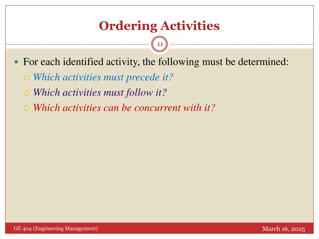 ordering activities