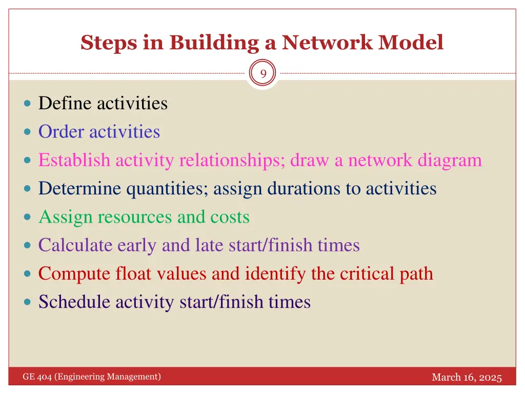 steps in building a network model
