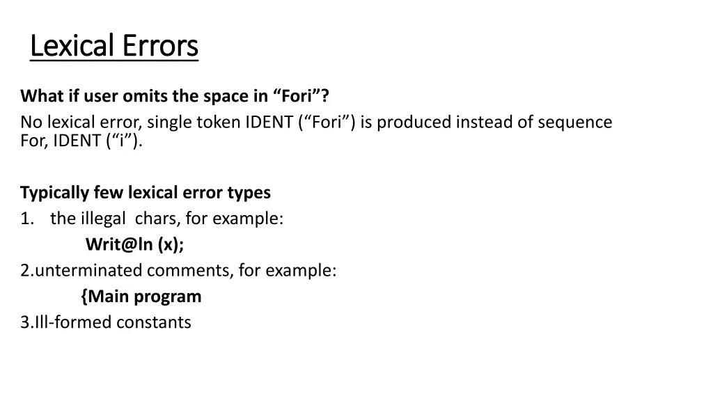 lexical lexical errors