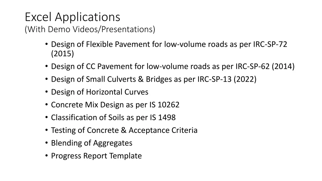 excel applications with demo videos presentations