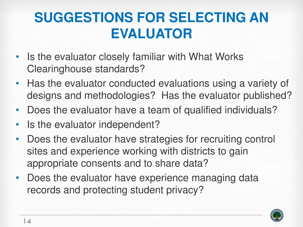 suggestions for selecting an evaluator