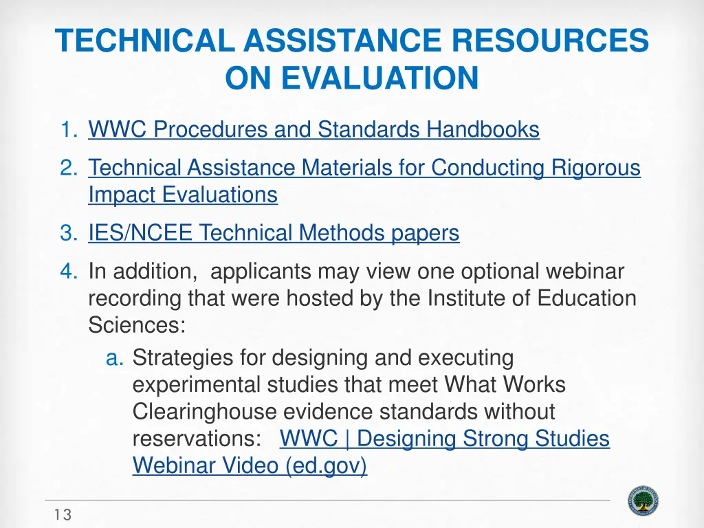 technical assistance resources on evaluation
