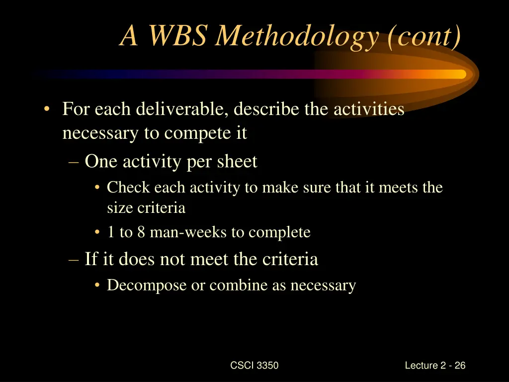 a wbs methodology cont