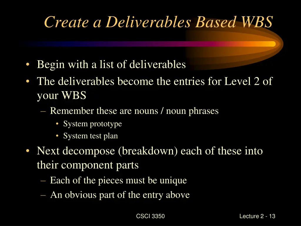 create a deliverables based wbs