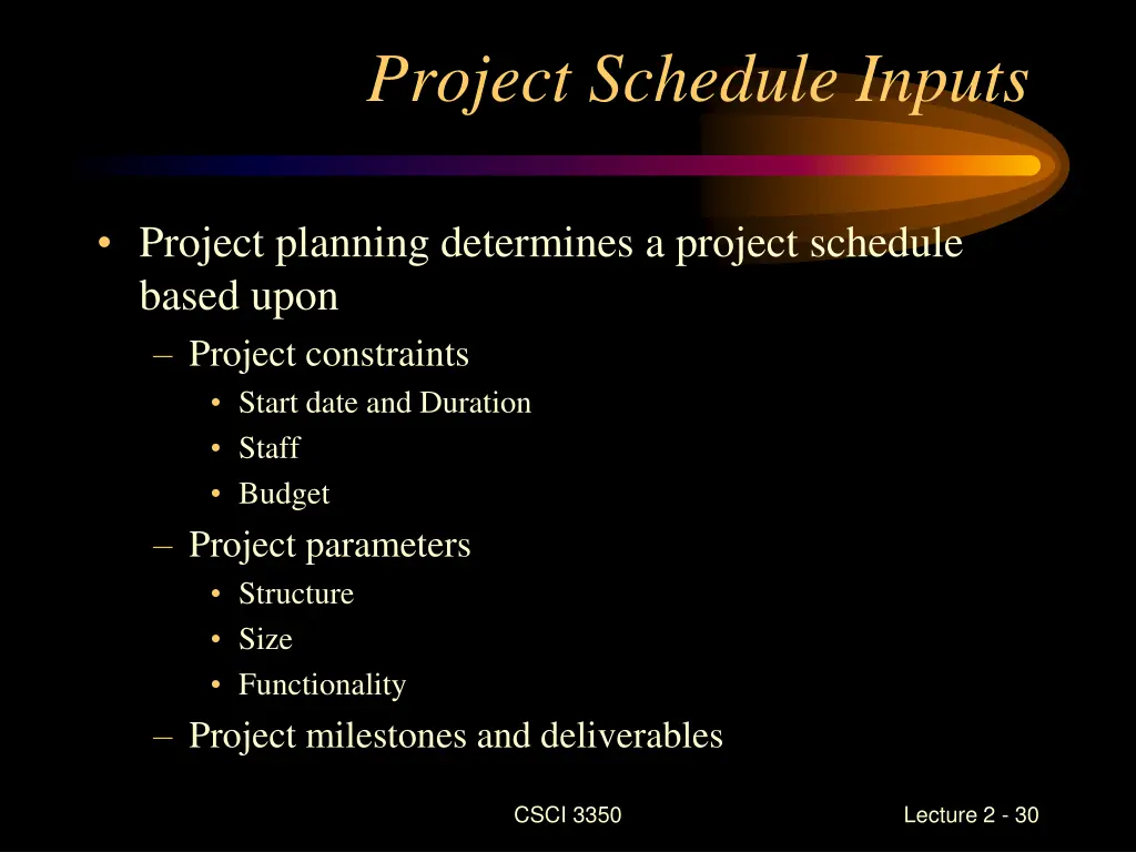 project schedule inputs