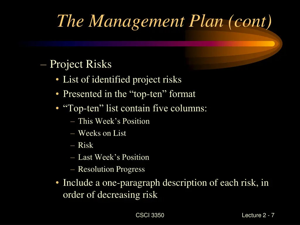 the management plan cont 2