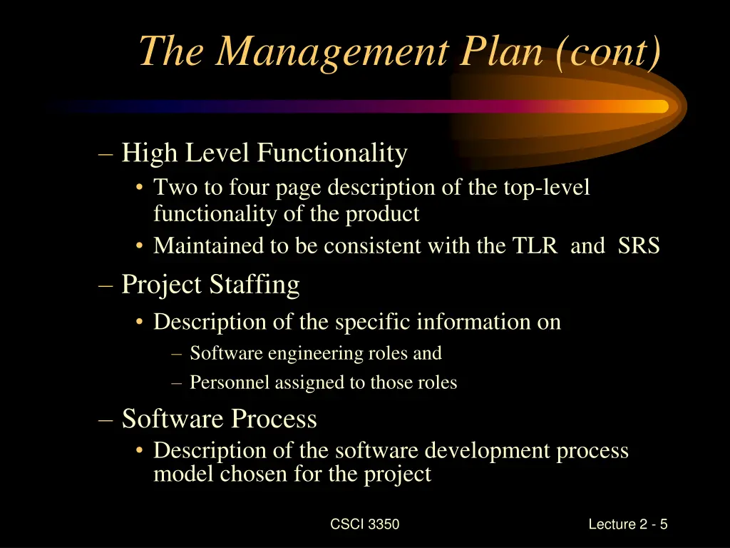 the management plan cont