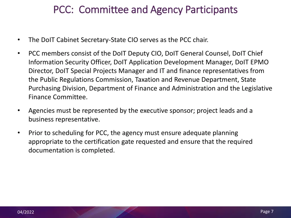 pcc committee and agency participants