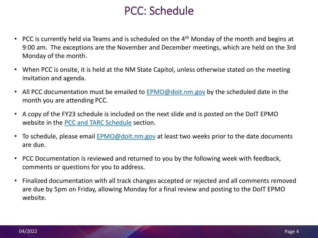 pcc schedule pcc schedule