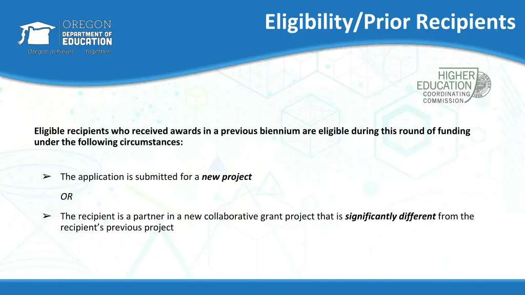 eligibility prior recipients