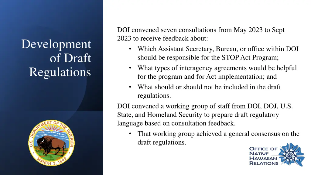 doi convened seven consultations from may 2023