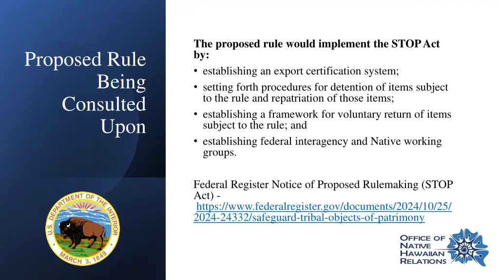 the proposed rule would implement the stop