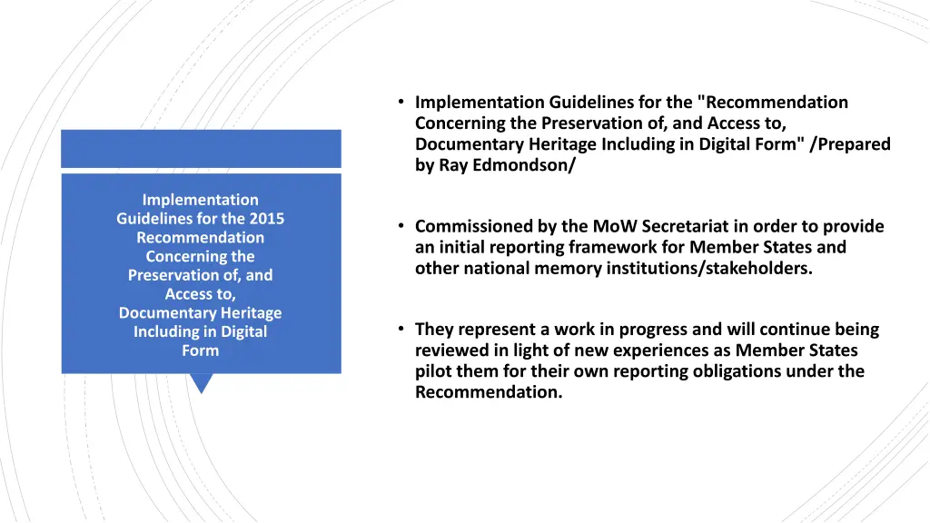 implementation guidelines for the recommendation