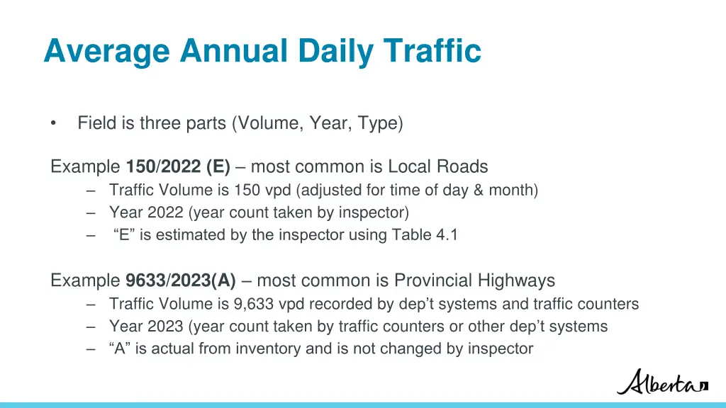 average annual daily traffic