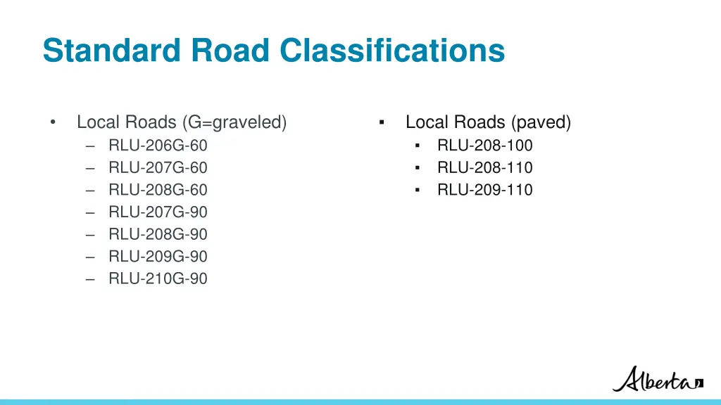 standard road classifications