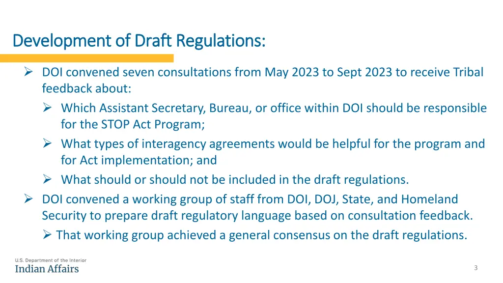 development of draft regulations development