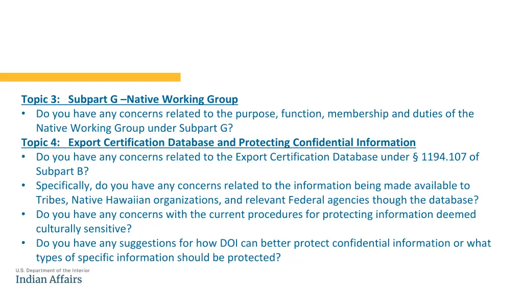 topic 3 subpart g native working group
