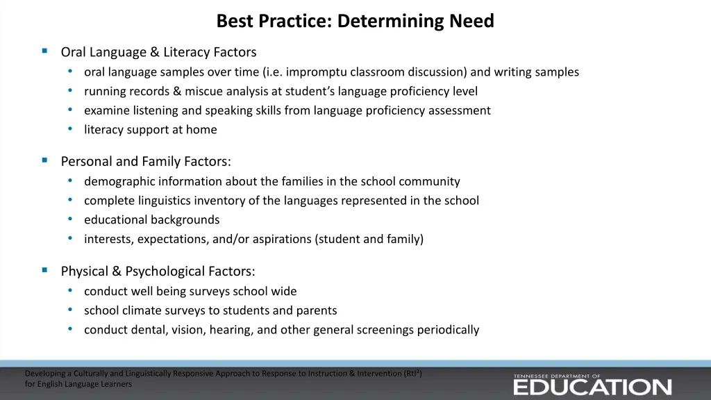 best practice determining need 1