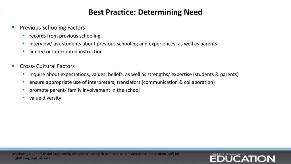 best practice determining need 2
