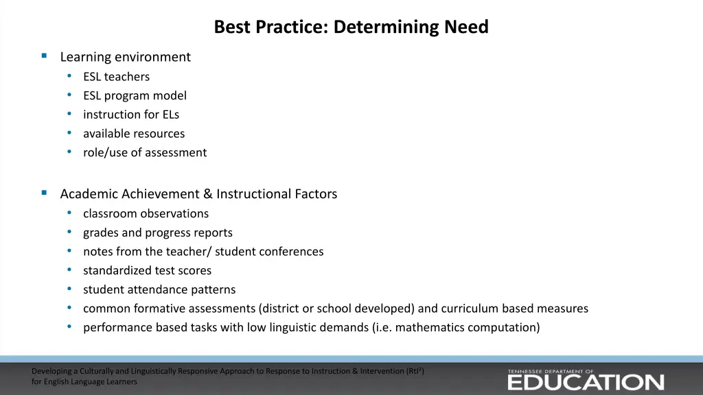 best practice determining need
