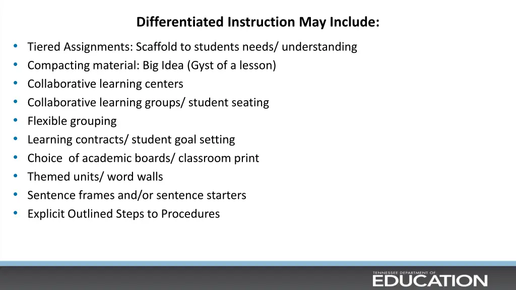 differentiated instruction may include