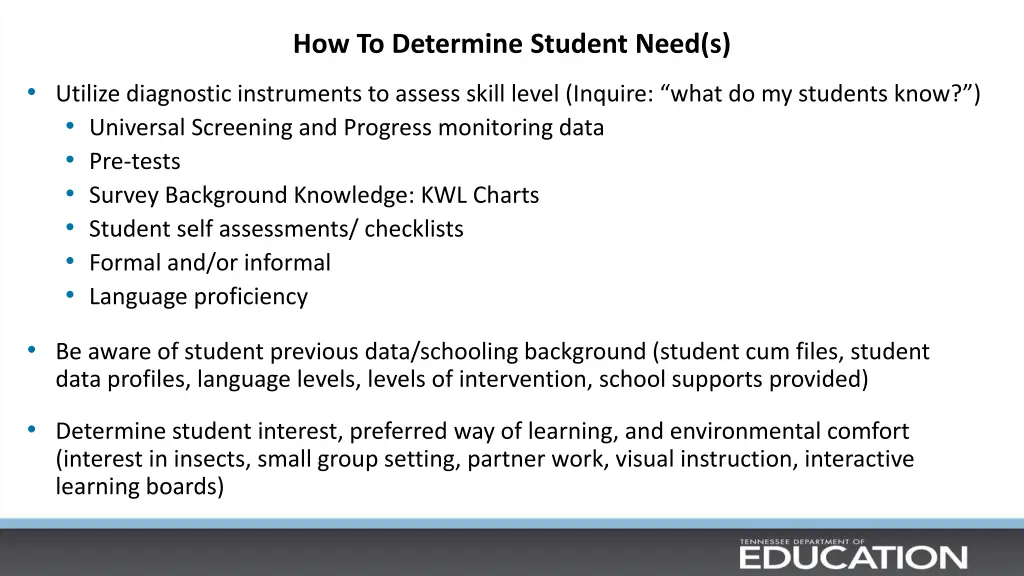how to determine student need s