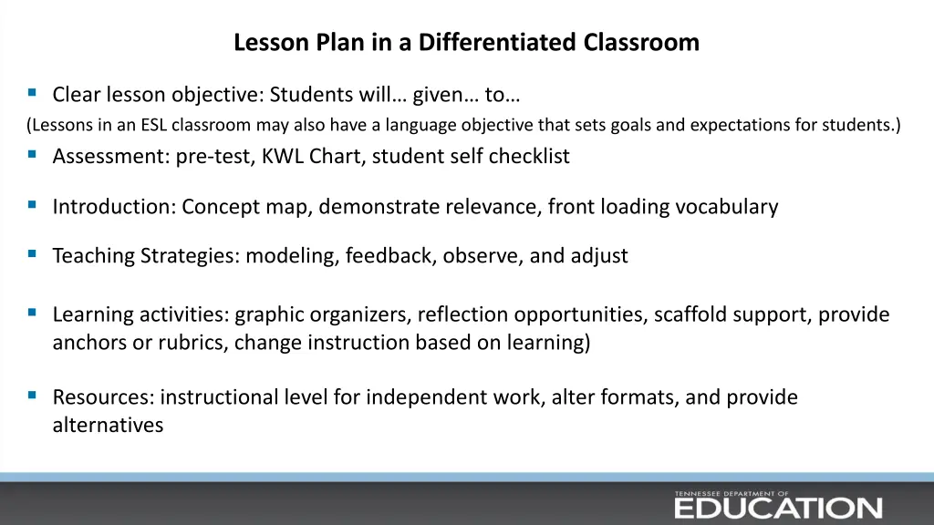 lesson plan in a differentiated classroom